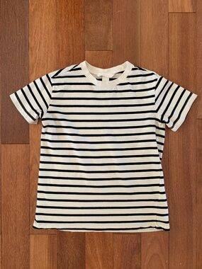 H&M Womens Ivory Off White Black Stripe Cotton T Shirt Breton XS